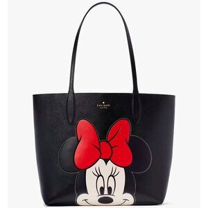 S Kate Spade Disney Minnie Mouse Reversible White Black Leather Tote KG592 NWT
